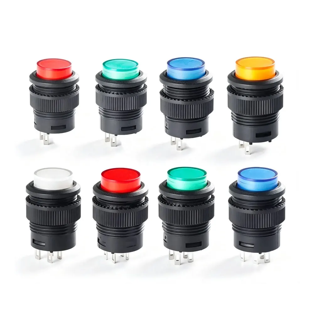 5pcs R16-503/AD Self-locking lockless 16MM Latching/Momentary Push Button Switch with 5Color LED Lighting 4Pin R16-503/BD