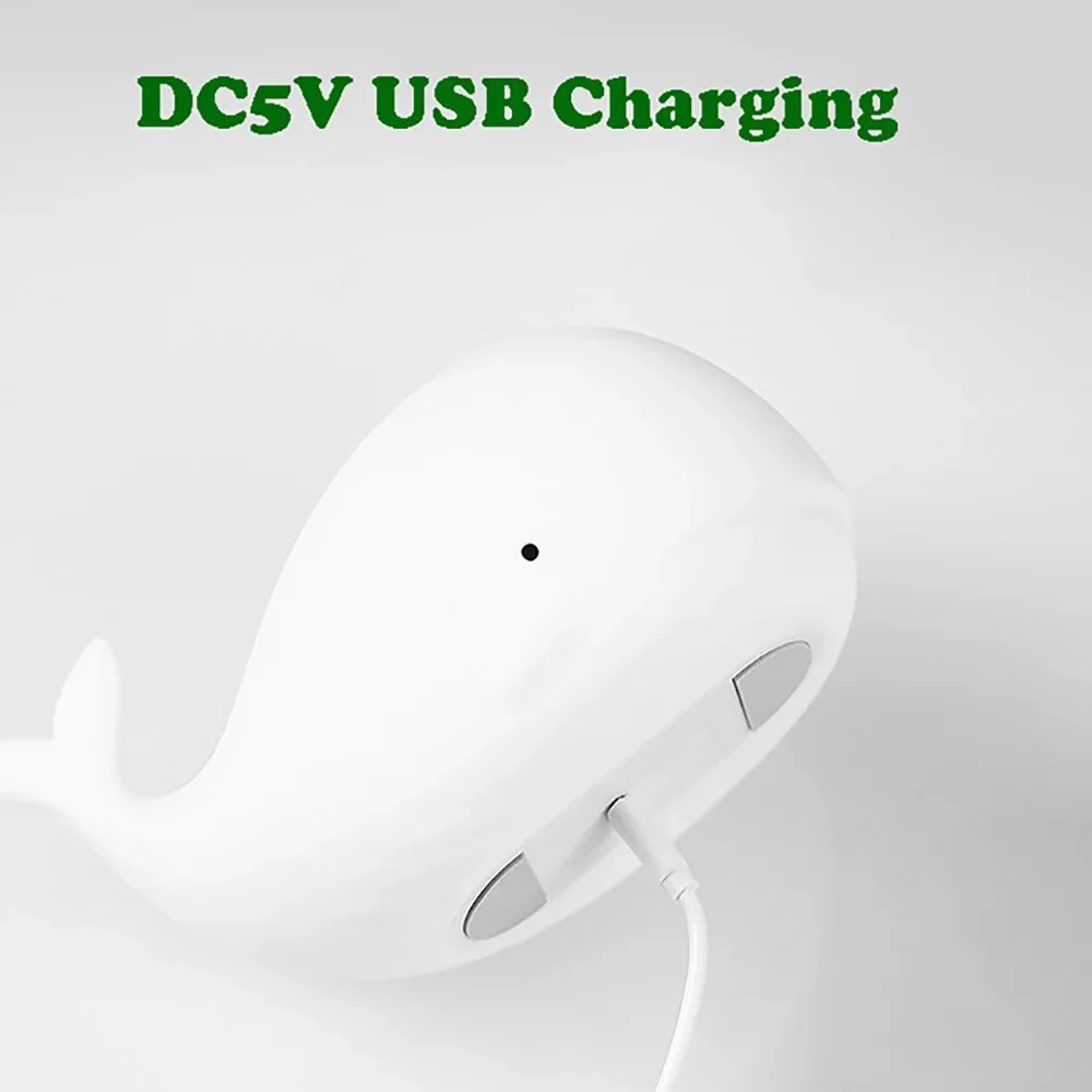 Rechargeable Cartoon Whale RGB LED Night Lights Silicone Light Atmosphere Lamp Bedroom Bedside Decor for Kids Baby Holiday Gifts
