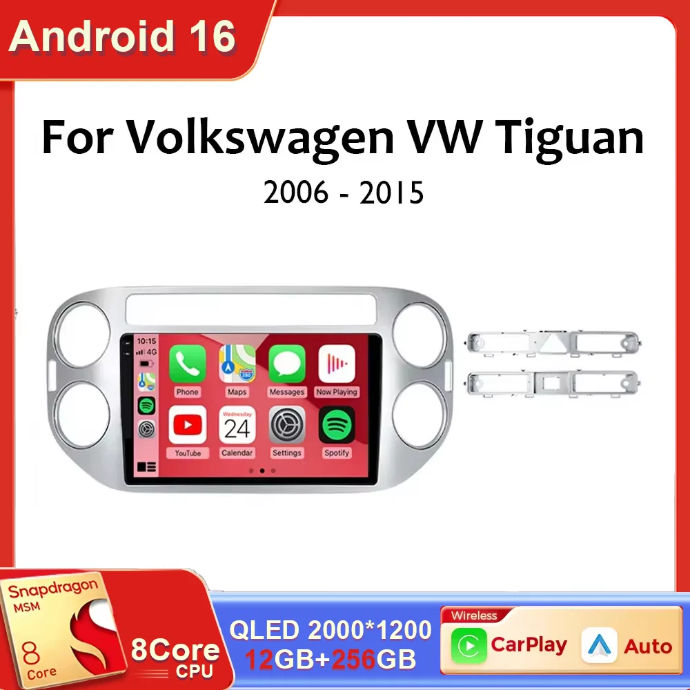 Android 16 Auto Carplay para VW Volkswagen Tiguan 1 NF 2006 2008-2012 2013 2014 2015 2016 Radio de Auto Reproductor Multimedia GPS Estéreo