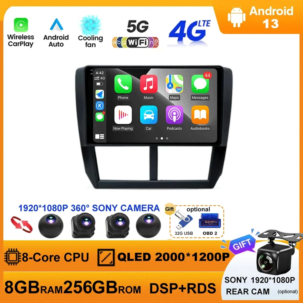 

Android 13 Radio For Subaru Forester 3 SH Impreza 2007-2013 BT 2din Car Multimedia Carplay Auto GPS Navigation WIFI 4G DSP RDS