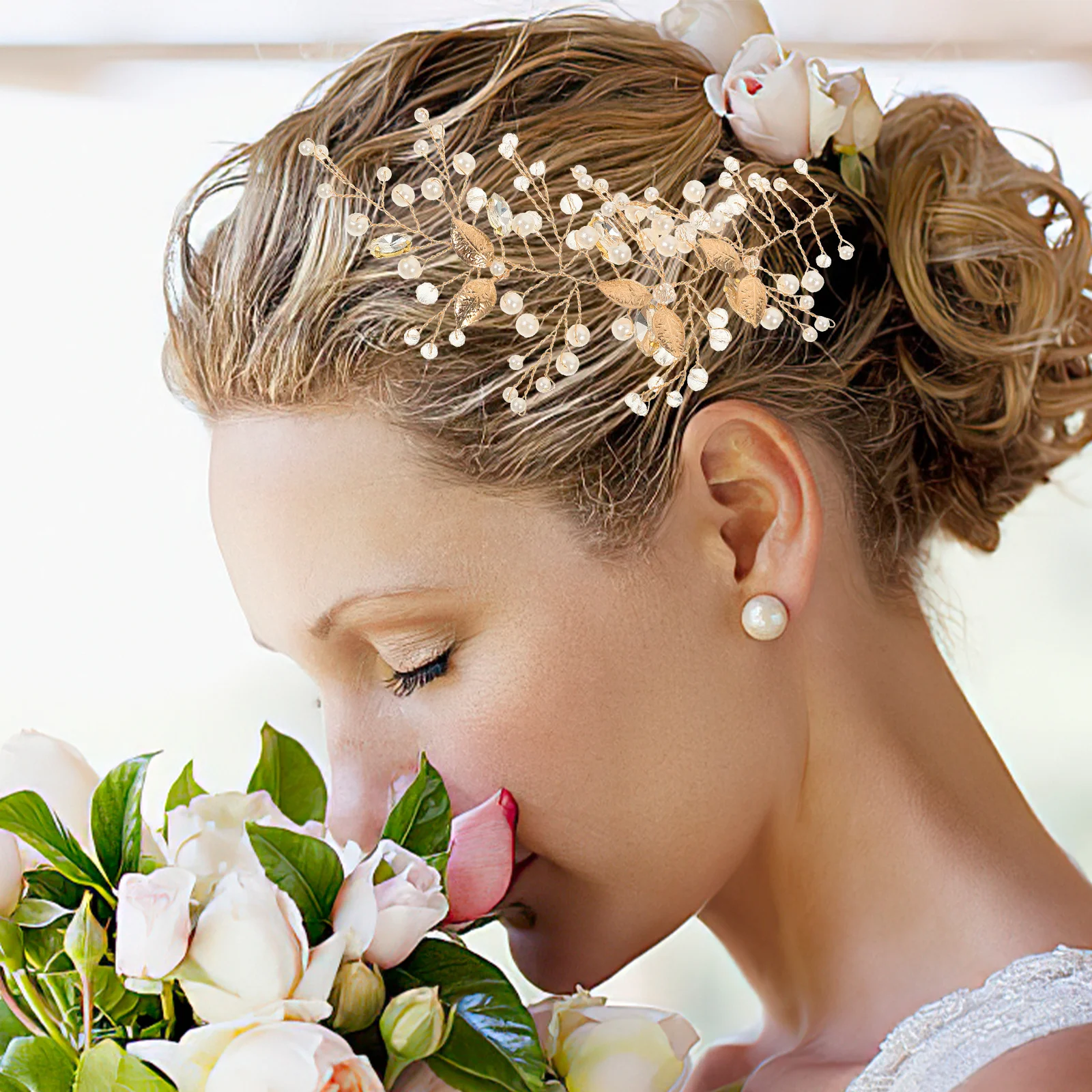 

Elegant Zinc Alloy Rhinestones Pearls Headband Women Wedding Bridal Accessory Lightweight Comfortable Classic Color Girls