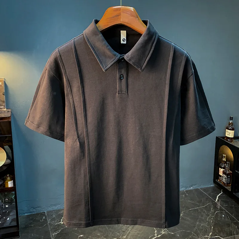 

Fashionable casual short sleeved T-shirt for men's summer collar top, simple and versatile commuting polo shirt