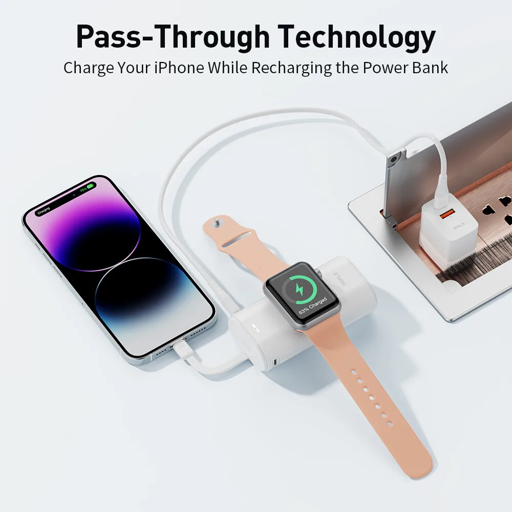 iwalk portable power bank is suitable for Apple Watch power bank magnetic charging with cable power bank lightning interface