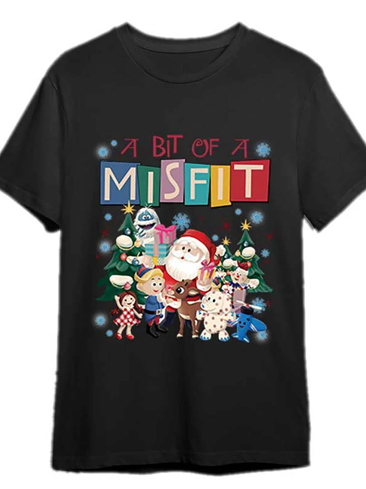 A Bit of A Misfit Christmas Shirt, Rudolph The Red Nosed Reindeer  funny design-100% cotton short sleeve men's printed T-shirt.