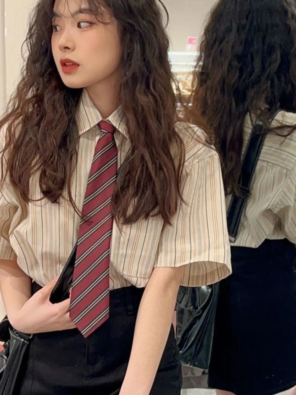 

Женская полосатая рубашка Tea System с коротким рукавом в студенческом стиле, летняя, новый дизайн, топ с воротником-бантом в корейском стиле