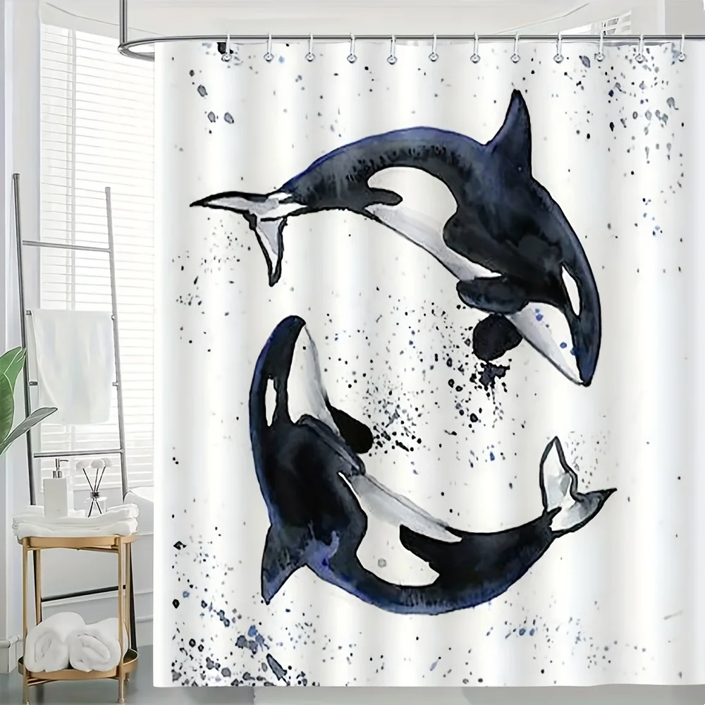 

Stylish Dolphin Watercolor Shower Curtain Ocean Splash Bathroom Decor Nautical Marine Life Wall Art 180x180cm