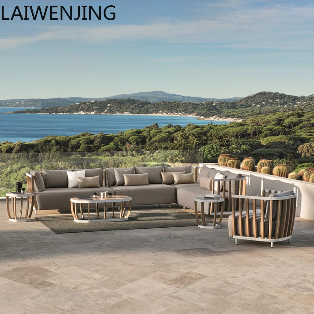 HLZ outdoor sofa leisure combination rattan chair solid wood coffee table outdoor garden furniture