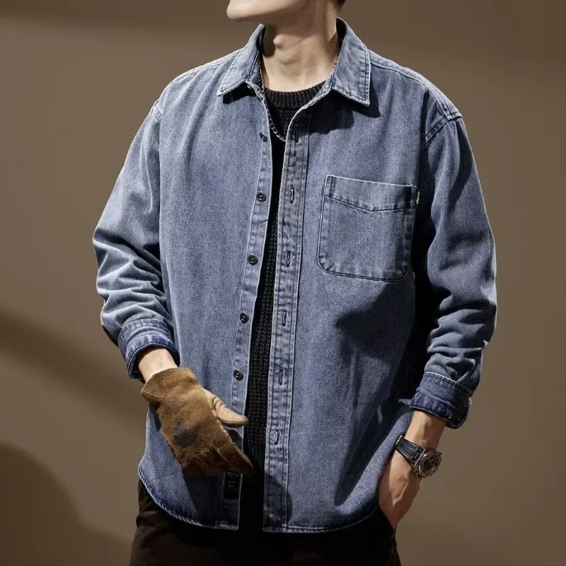 Свободные мужские джинсовые пальто на пуговицах в стиле ретро, японская модная дизайнерская мужская одежда, быстрая доставка, низкая цена из ткани, мужская джинсовая куртка Y2k