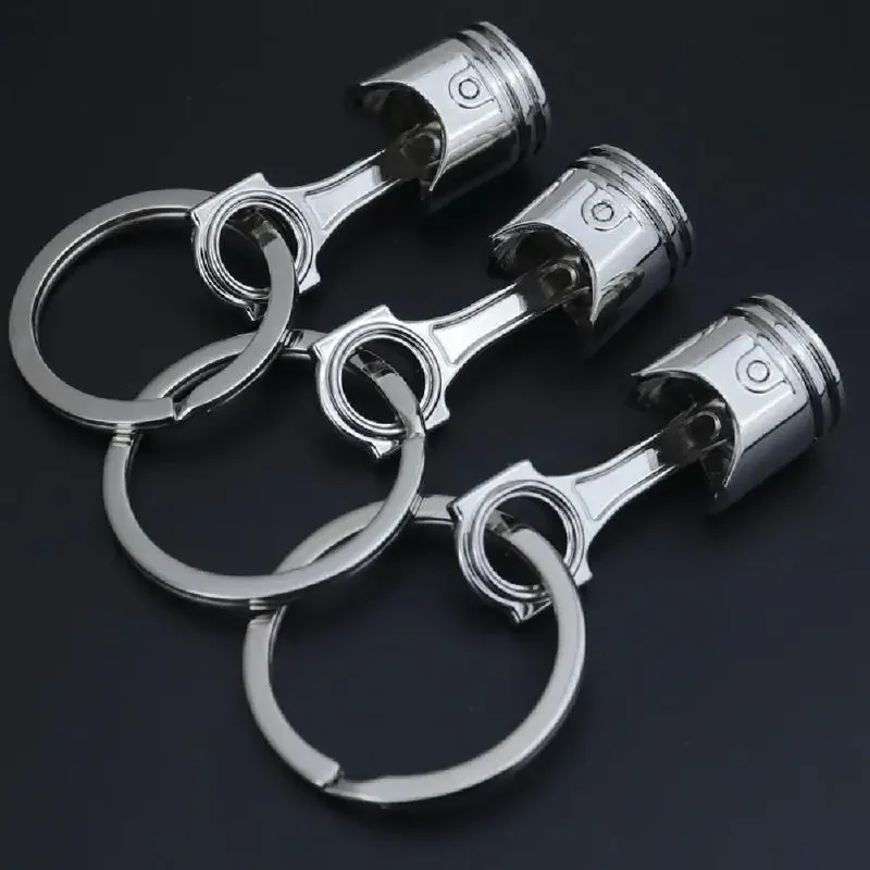 Piston Key Ring Chain Creative Silver Fashion Car Piston Keychain Gift Zinc Alloy for Men Gift Trinkets Car Interior Accessories