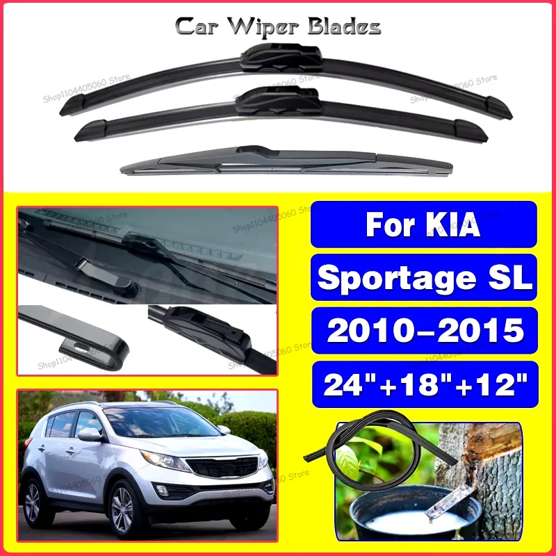 Kit de conjunto de lâminas de limpador dianteiro e traseiro para kia sportage sl 2010 2011 2012 2013 2014 2015 pára-brisas 24 "+ 18" + 12"