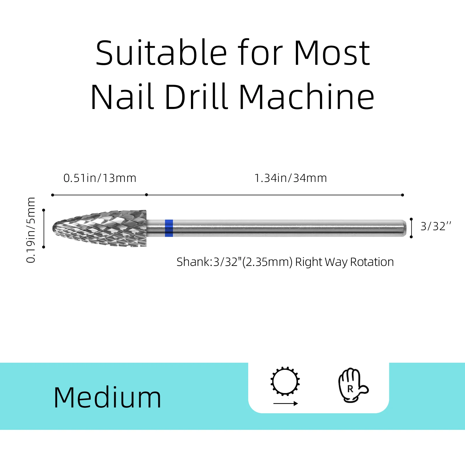 HYTOOS Punte da trapano per unghie in metallo duro Punta a fiamma professionale da 5 mm per la rimozione dello smalto gel Strumenti per manicure durevoli per tecnologie delle unghie e fai da te