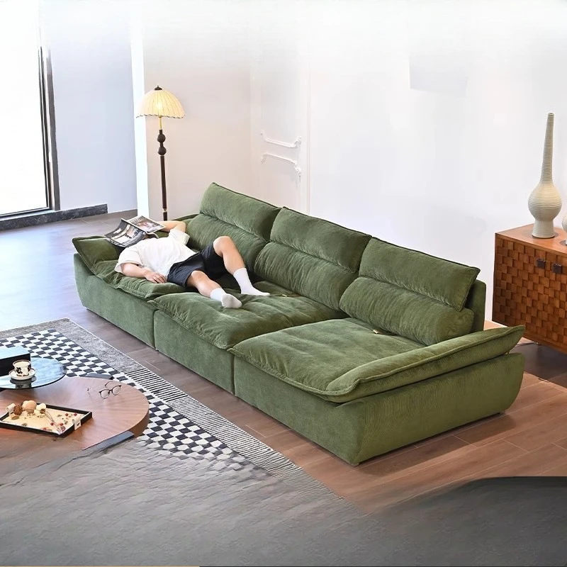 

High backrest sailboat dark green corduroy fabric, adjustable backrest large seat deep lazy sofa