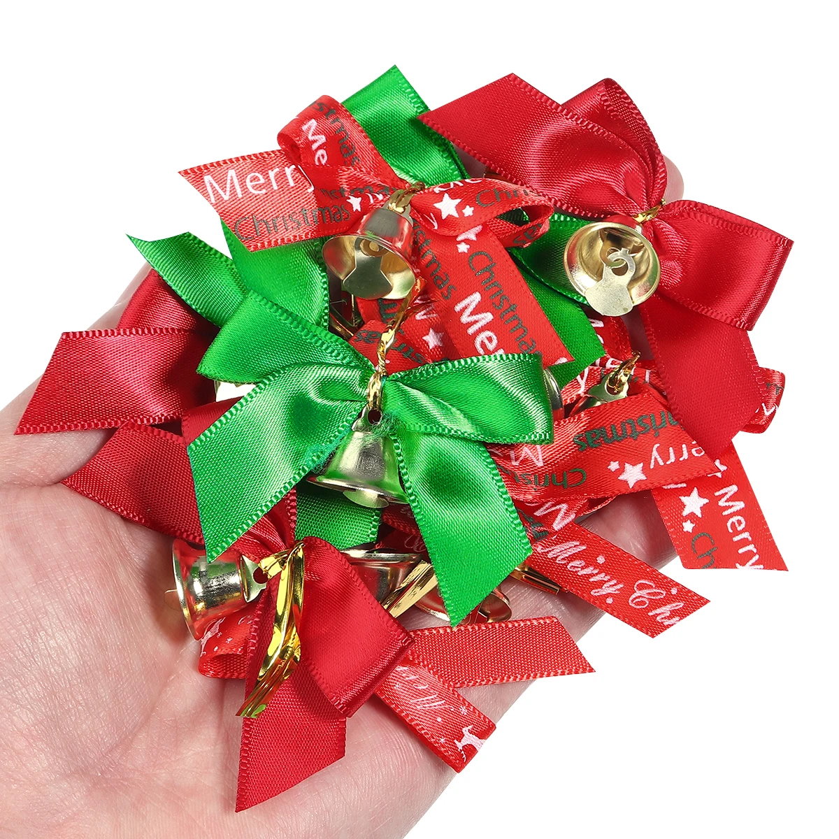 10 Stück Weihnachts-Schleifen mit Glöckchen, Weihnachtsgeschenk-Schleifen mit kleinen Glöckchen, DIY-Schmuck, Geschenkverpackung, Weihnachtsbaumdekoration – Detail 5