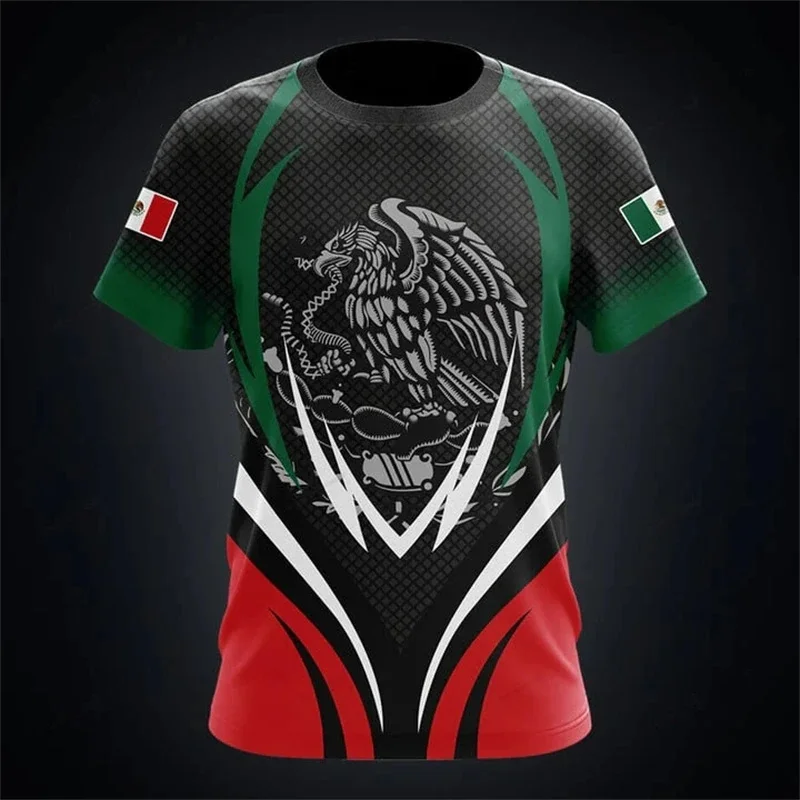 3D Printed Mexico Flag T-Shirt For Men Mexican National Emblem Pattern Summer Fashion Short Sleeve Oversized Streetwear T Shirts