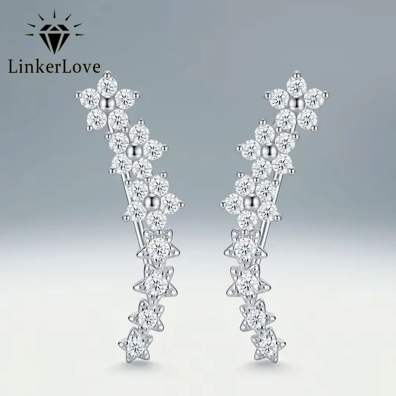 LinkerLove Moissanite Pendant Earrings for Women S925 Sterling Silver Bar Star Linear Design Diamond Earrings Wedding Jewelry