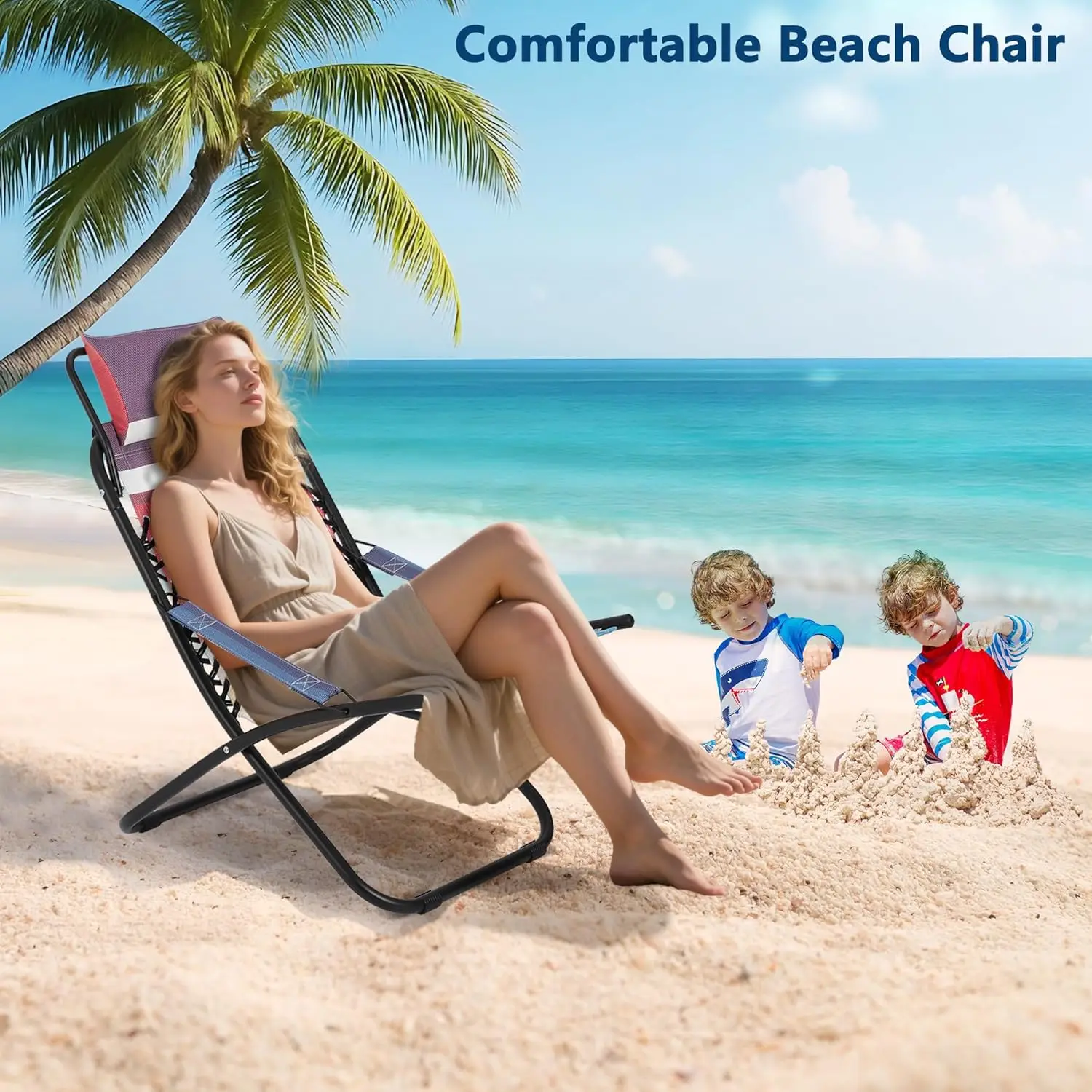 كرسي تخييم قابل للطي مع دعم للرأس، كرسي شاطئ مدمج ومحمول ومستقر، كراسي حديقة قابلة للطي للتخييم في الهواء الطلق والسفر