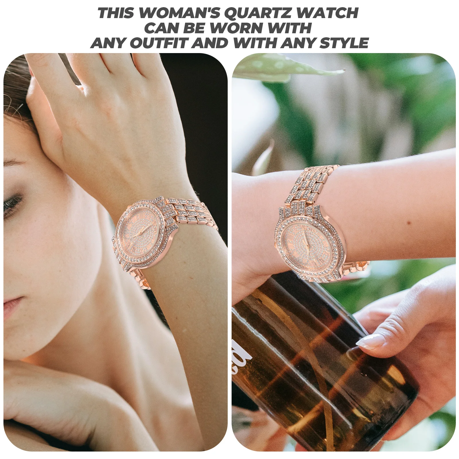 

Diamond Watch Women's Diamond-set Wrist Watches for Decorate Quartz Rose Gold Ladies Woman