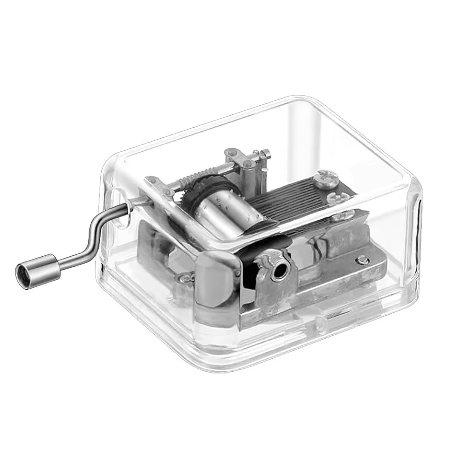 Caja de música acrílica transparente, caja de música con mecanismo musical de manivela, estilos aleatorios