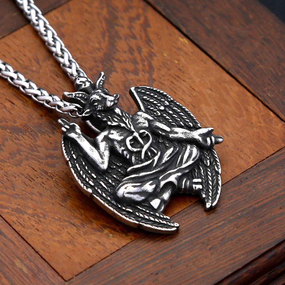 Gothic Satan Goat Pendant Necklace Stainless Steel Devil Demon Satan Goat Necklaces Men Animal Vintage Fashion Jewelry Gift