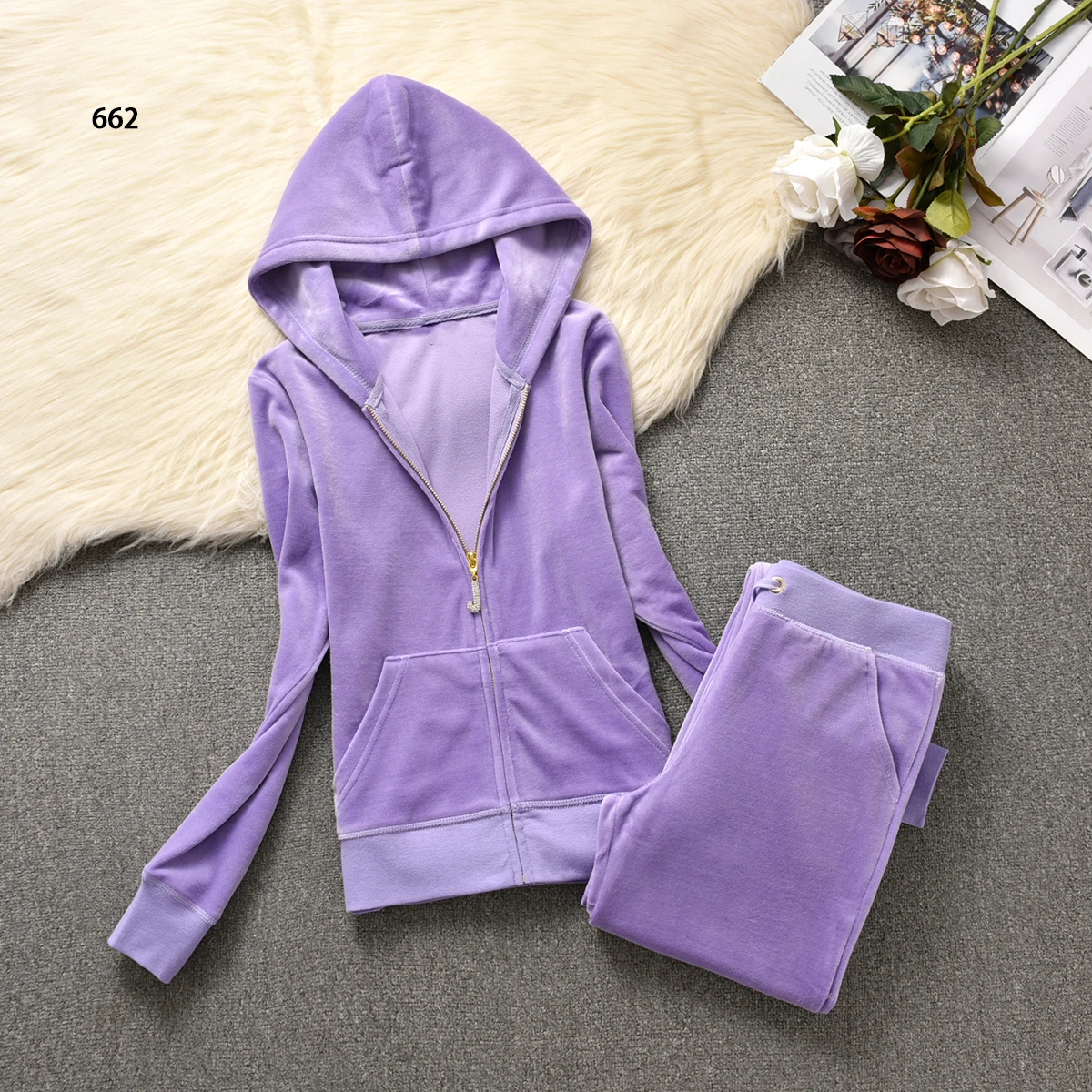 Y2K Velvet Tracksuit New Women Clothing 2 Piece sets Autumn Women\'s Couture Elegant Hoodies Sweatshirt and Casual Pants Set