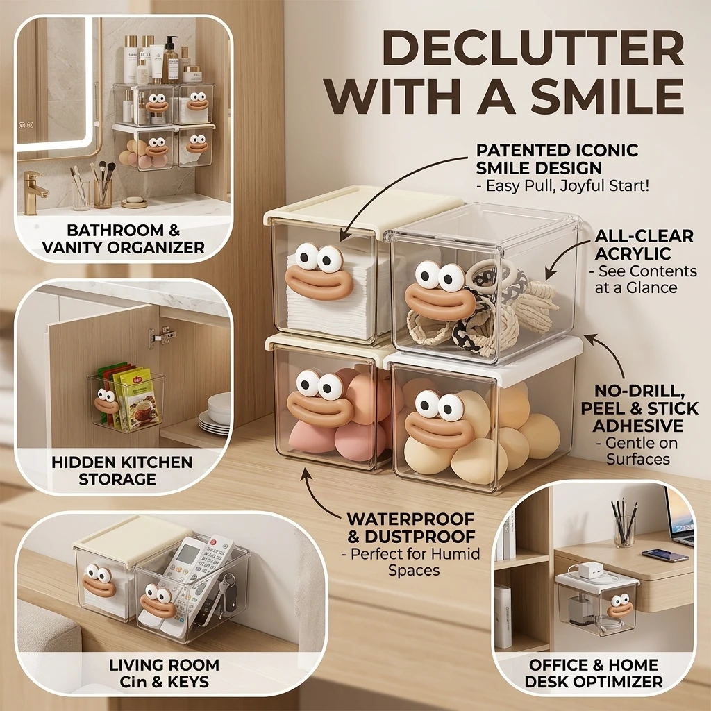 Transparent Bathroom Cotton Stick Makeup Cotton Bathroom Pull-Out Storage Drawer Style Storage Box Under The Mirror Cabinet