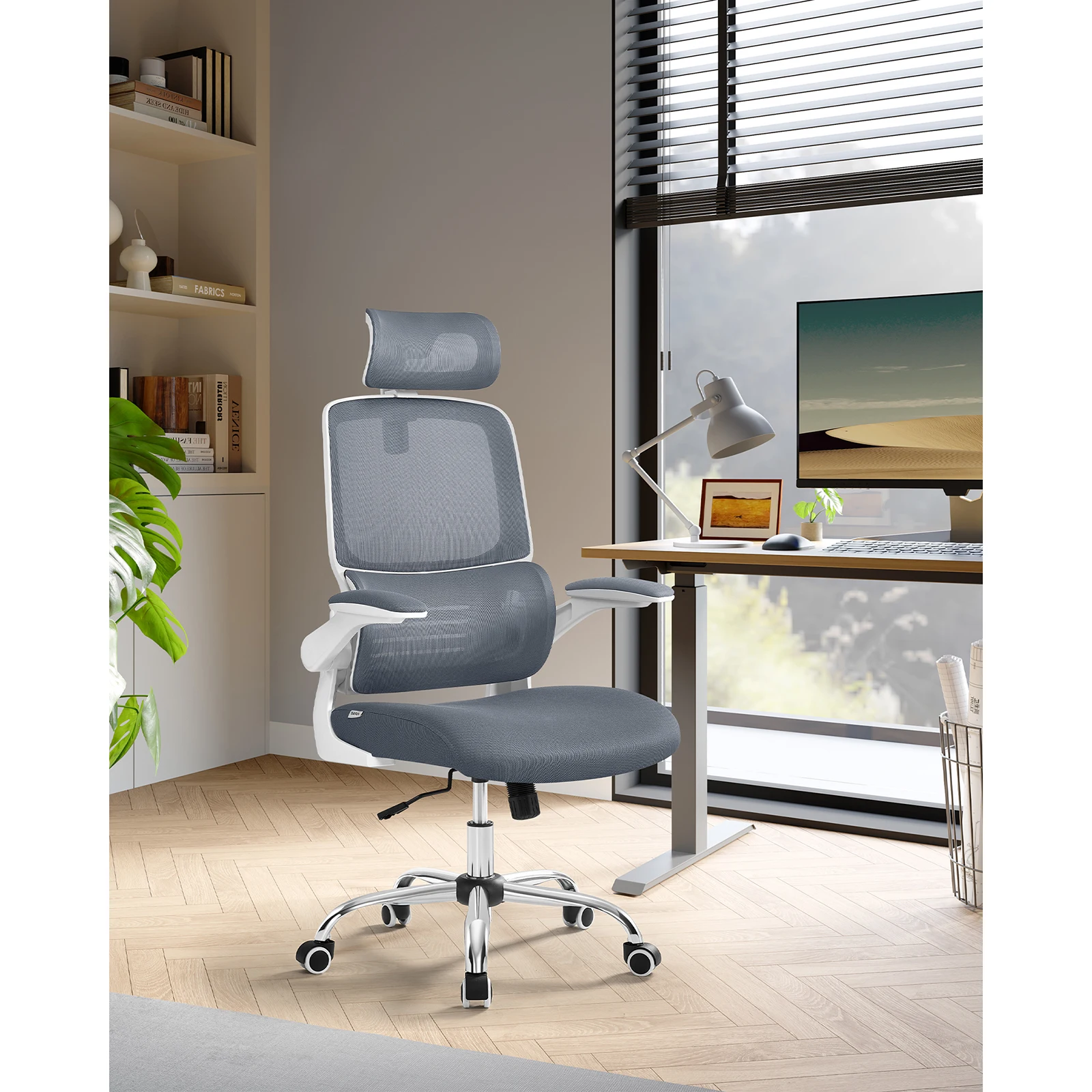 SONGMICS Ergonomic Office Chair, High Back Desk Chair with Foldable Armrests, Mesh Computer Chair with Lumbar Support