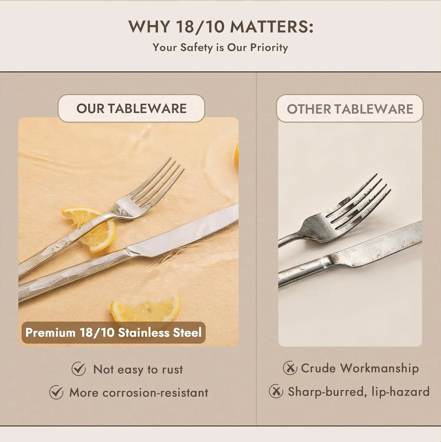 40-Piece Stainless Steel Flatware Set, Brushed Handle Cutlery for Kitchen Home Party Wedding Gift Dishwasher Safe