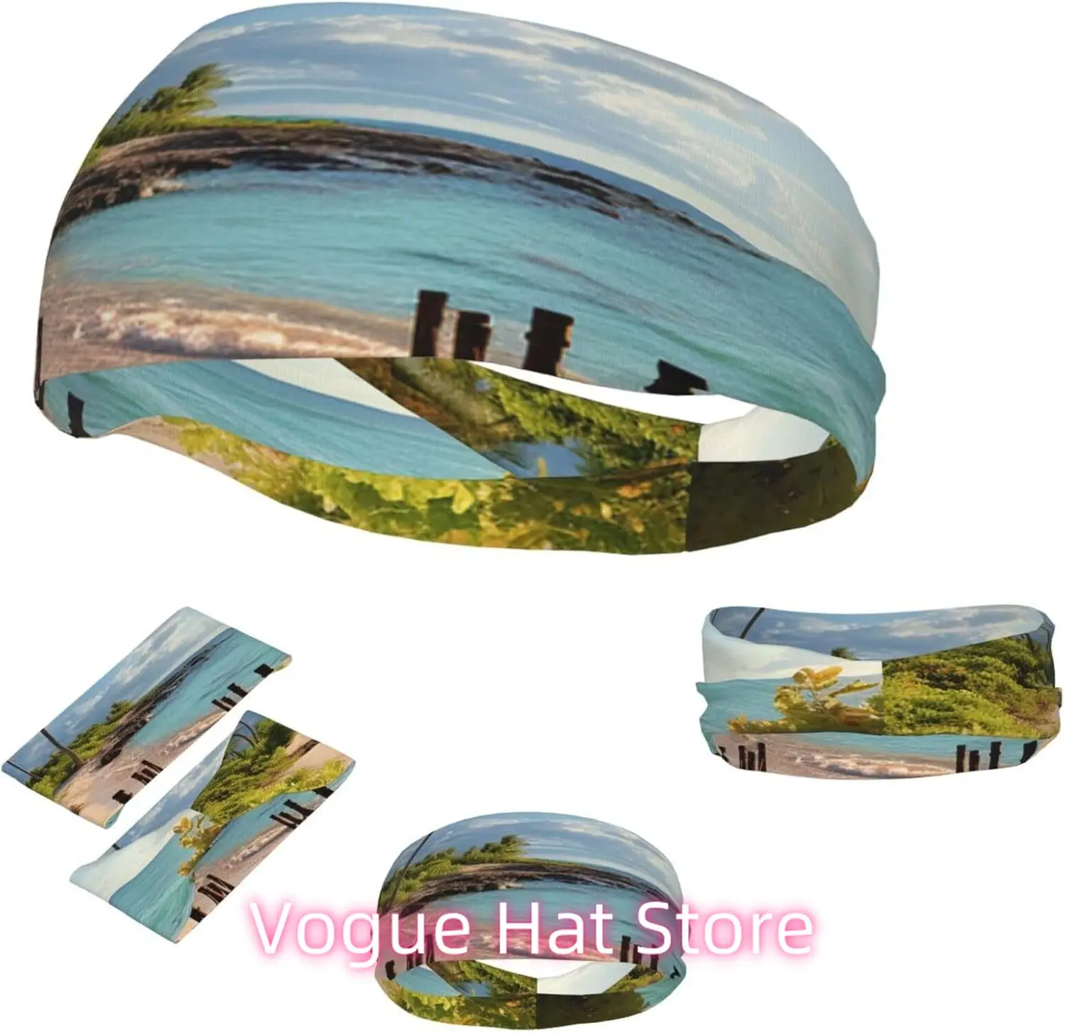 

Sports Headband for Men Women Moisture Wicking Athletic Sweatband Palm Trees Beach Sea Ocean Workout Sweat Bands Non Slip