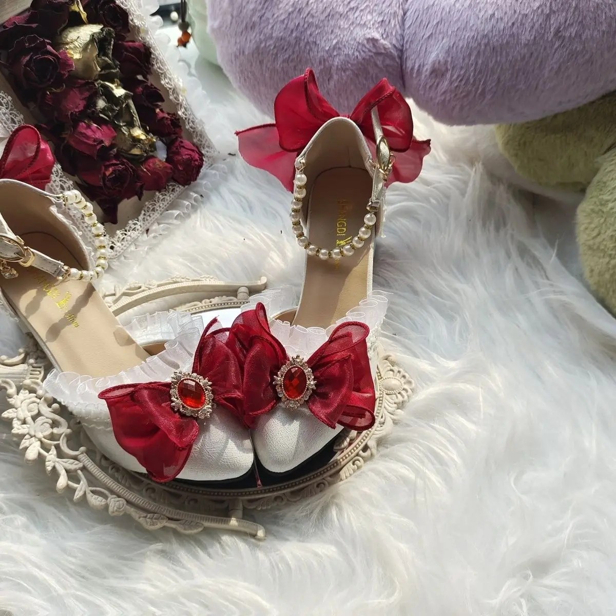 

Women's Lolita Hand-Made High Heels Wine Red Wedding Shoes