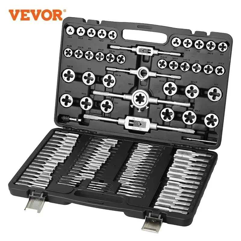 VEVOR Tap and Die Set 40PCs 60PCs 80PCs 110PCs Metric or SAE Standard Bearing Steel Taps and Dies Essential Threading Tool