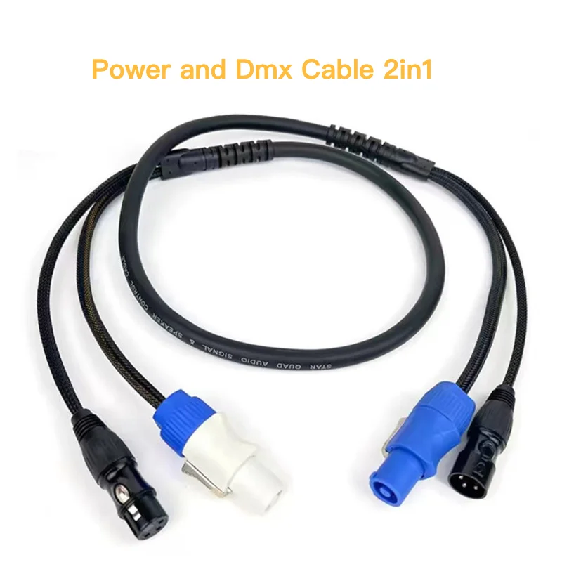 

2in1 DMX Cable Powercon IN/OUT Power Cable Combination XLR DMX 512 Line For Moving Head Daisy Chain Connection Signal Transit