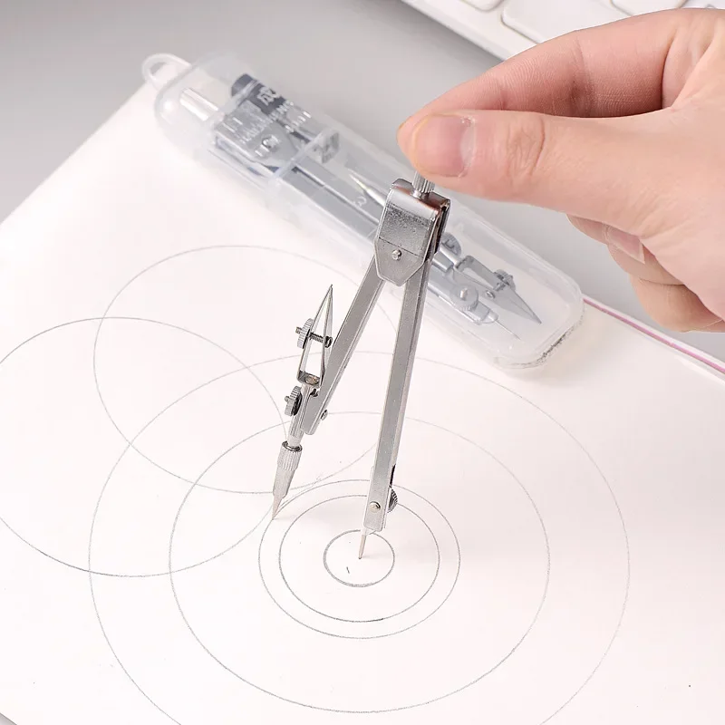 Herramienta de dibujo para estudiantes, diseño de compás de Metal, instrumento de ingeniería, suministros escolares de oficina con caja y plomo de lápiz