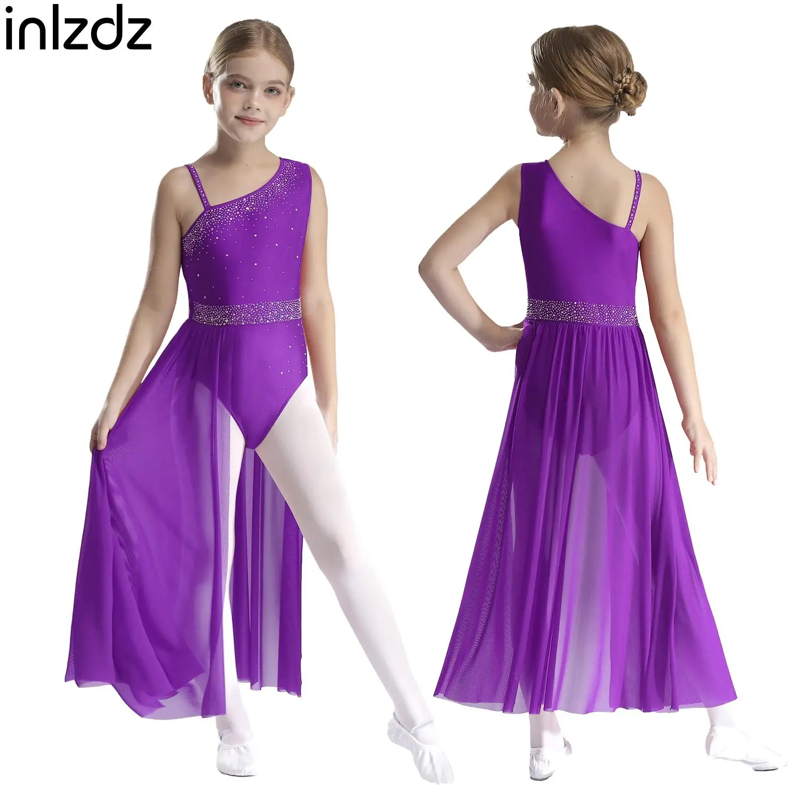

Child Girl Lyrical Dance Performance Costume Sleeveless Rhinestone Ballet Gymnastic Leotard Figure Skating Competition Dancewear