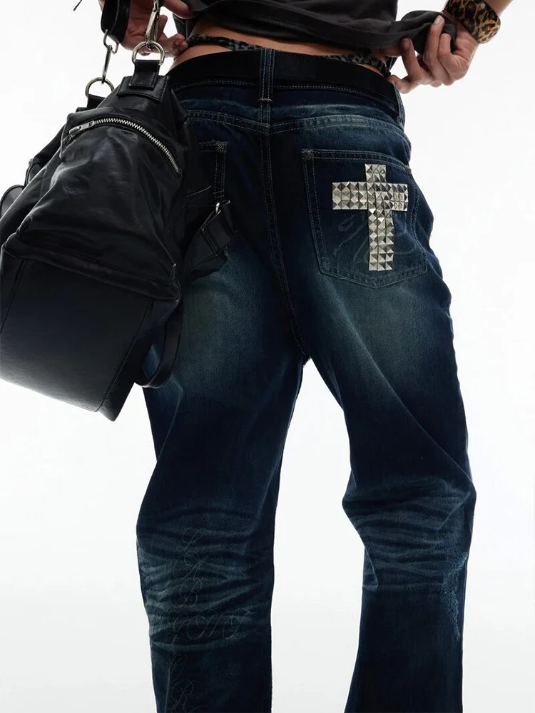 

Y2K Spice Girl Slim-fit Micro-La Jeans Rivets Metal Decorations Wash Gradually Make Old 2026 New High Street Trend Jeans