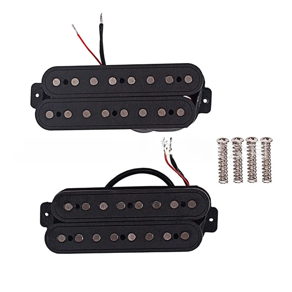 

8-String Guitar Humbucker Pickups Set Alnico 5 Staggered Polepieces Black Neck & Bridge Pickups