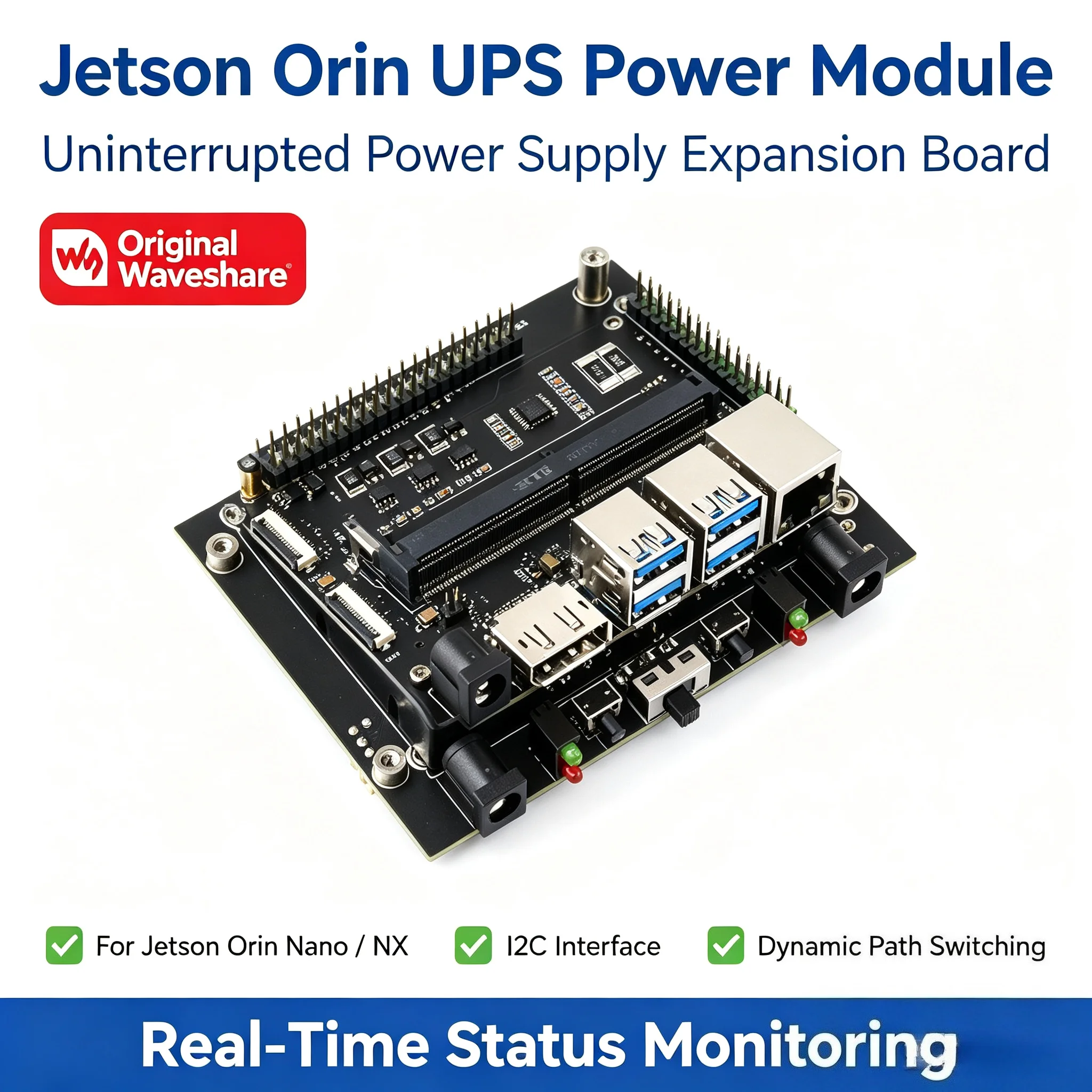 Waveshare NVIDIA Jetson Orin Nano/NX UPS uninterruptible power supply expansion board module, battery not included
