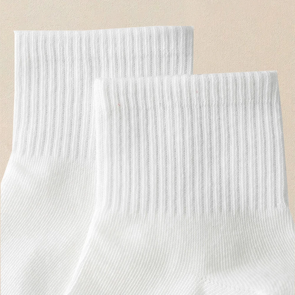 5 Pairs Women Pure White Socks Simple Versatile Comfortable Breathable Deodorizing Quick Drying Lightweight Mid Length Socks