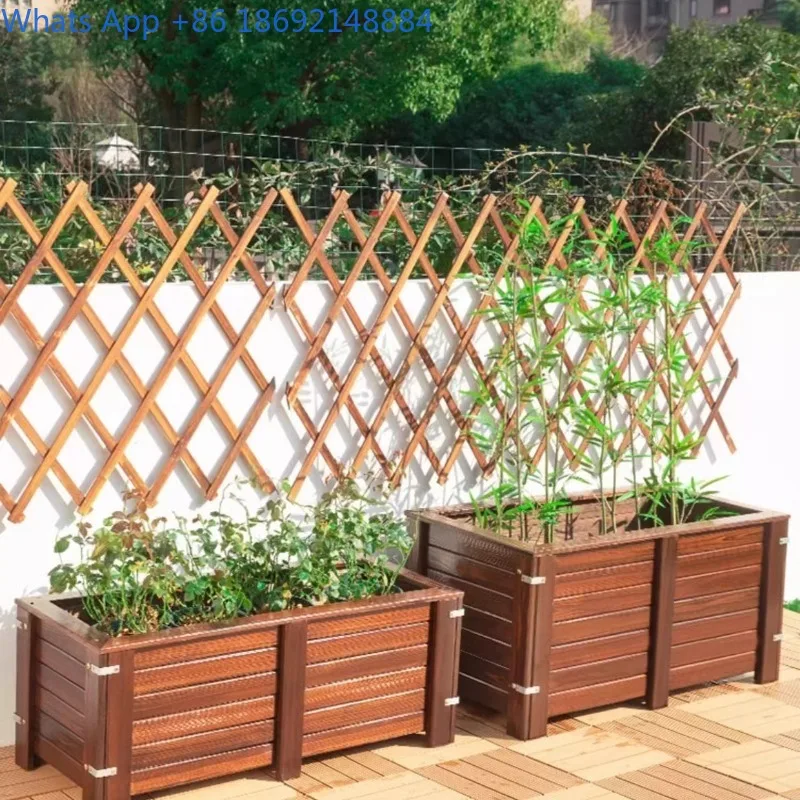 

Деревянная коробка для цветов, прямоугольная, открытый двор, карбонизированная коробка для посадки овощей, коробка для посадки, уличная терраса, большой цветочный горшок