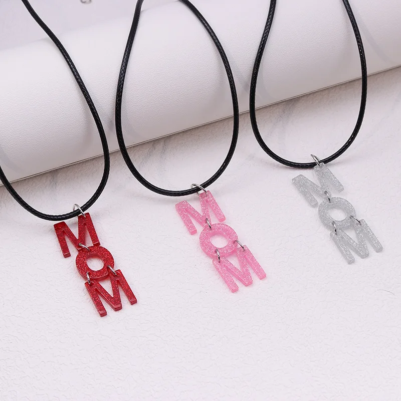 2024 Mother's Day new splicing necklace acrylic mom red love pendant popular jewelry gift for mom