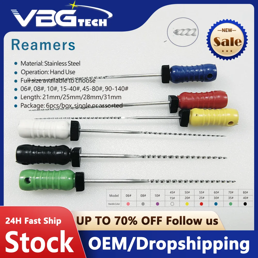 

6pcs/kit Dental Reamers Files Root Canal Dentist Materials Hand Use Stainless Steel R Files 21mm/25MM/31MM dentaire useful Lab