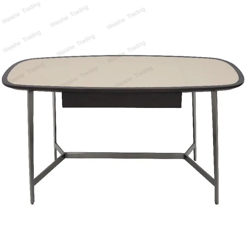 

Italian Desk Cafe Leather Chair Minimalist Home Office Desk Stainless Steel Modern Simple Study Desk