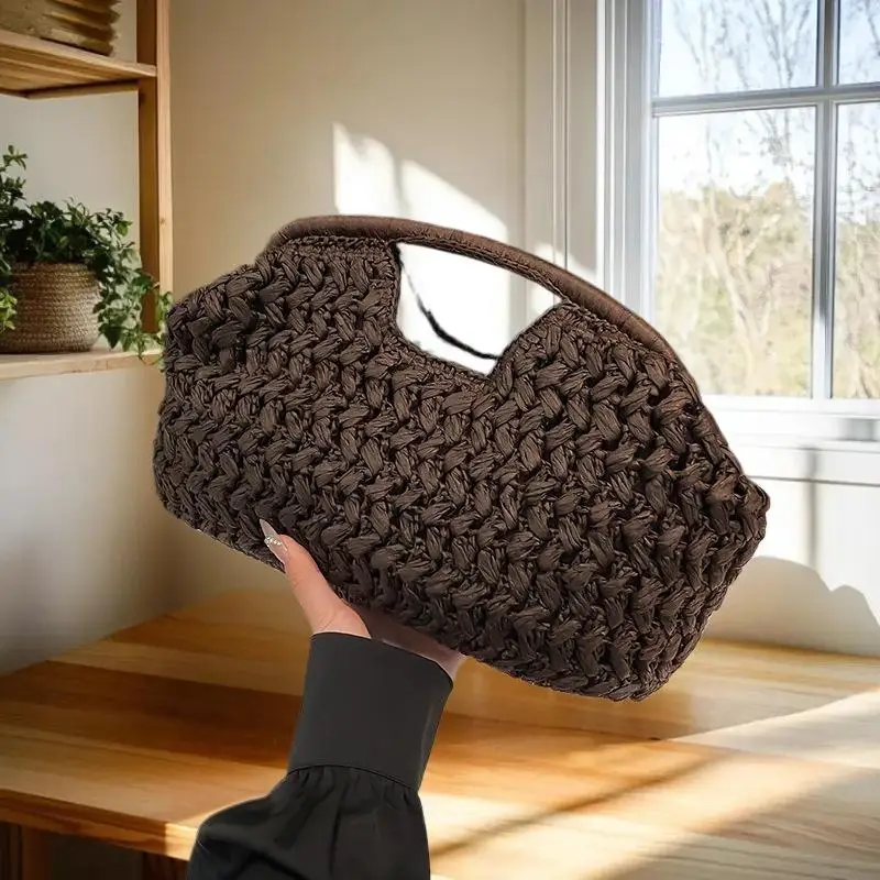 

Beach and Evening Elegant Woven Bag, Fashionable Female Straw Shoulder Bags, Versatile Underarm Bag for Women Gifts