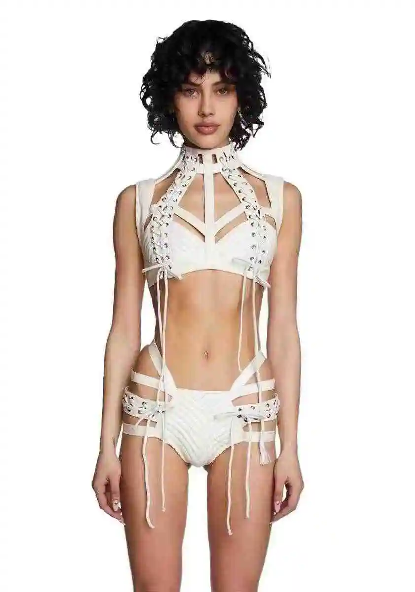 New Women Laser Multi-Color Bikini Music Festival Hot Girl Sexy Strap  Awakening Dark Set Gothic Style Vest Bra Hollow Top Shorts - AliExpress  200000532