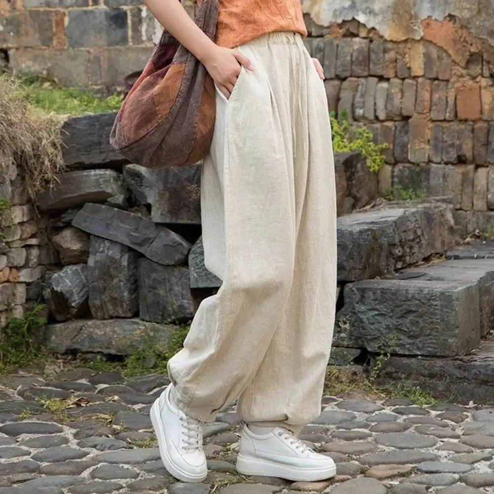 Fashion Oversized Lantern Trousers Women 2025 New Summer Elegant Lazy Design Pants Casual Loose Cotton Pocket Wide Leg Pants