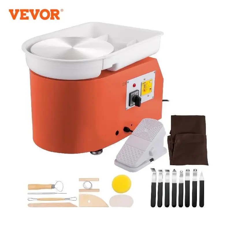 VEVOR 28cm Pottery Wheel Machine 350W Foot Pedal Control Electric Art DIY Ceramic Clay Sculpting Tool w/ Turntable Tray 18Pcs