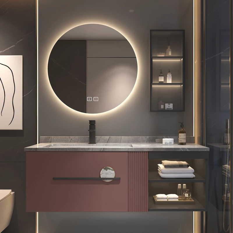 

Light Luxury Wind Oak Rock Plate Integrated Seamless Basin, Bathroom Cabinet Combination, Intelligent Mirror, Bathroom Wash