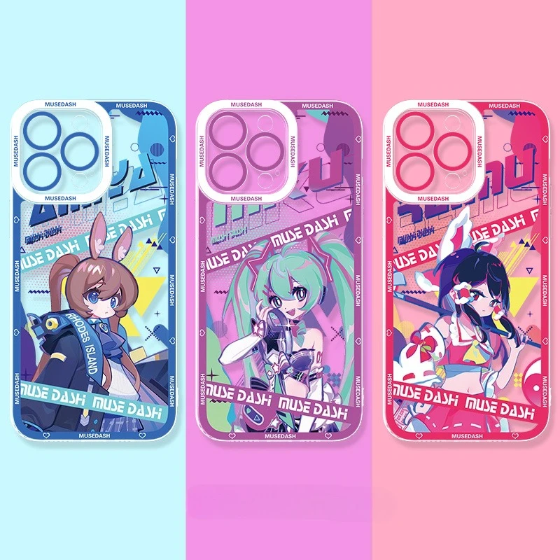 

Противоударный чехол для телефона Kawaii Muse Dash Game для Iphone 16, 15, 14, 13, 12, 11 Xs Xr 7 8 Pro Max, прозрачный защитный чехол с аниме