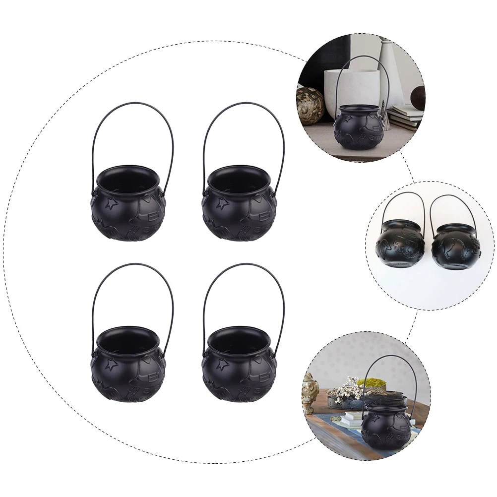 

4Pcs Halloween Plastic Buckets Gift Containers for Candies and Snacks with Handle Kids Trick Or Treat Jars