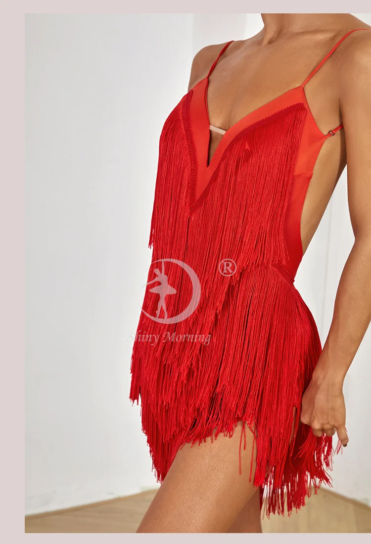 ZYM fringe latin dress competition salsa dress cha cha dress new latin dress wine red black green 2420