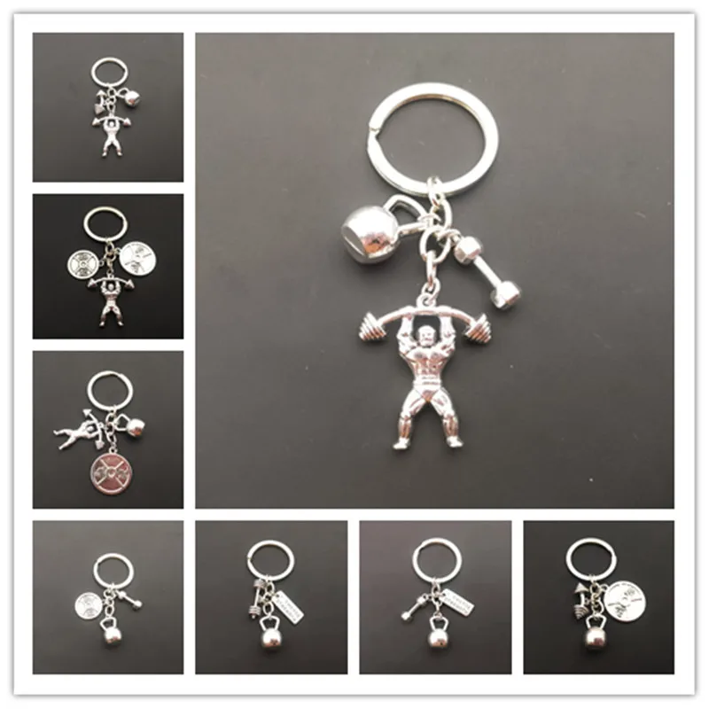 1 piece of strength sports barbell dumbbell charm weight fitness and word gym exercise to find a gift keychain car keyring 2021